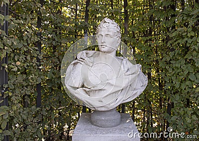 Carrara marble bust of a Roman Emperor, sculpture garden, Rijksmuseum, Amsterdam, Netherlands Editorial Stock Photo