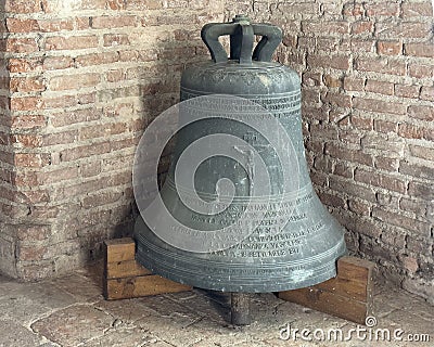 Church bell dedicated to the fallen and missing Italians in all wars in the Fortress of Vignola, Italy. Editorial Stock Photo
