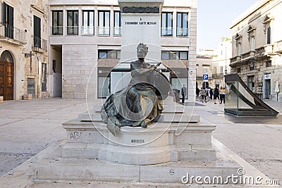 Closeup view of the personification of Liberty at the front of the statue of Sigismondo Castromediano in Lecce, Italy Editorial Stock Photo