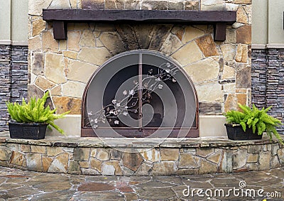 Decorative fireplace in Watters Creek at Montgomery Farms, in the City of Allen, Texas. Stock Photo