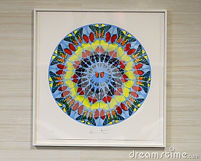 `Palm Print: Domini est terra`by British artist Damien Hirst on public display inside Clements University Hospital in Dallas Editorial Stock Photo