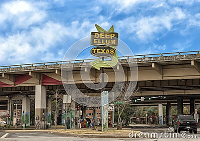 Entrance sign Deep Ellum, Dallas, Texas Editorial Stock Photo