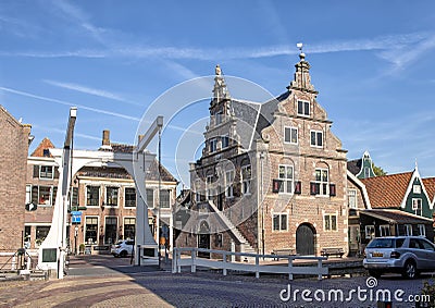 Drawbridge and The Town Hall of De Rijp, Netherlands Editorial Stock Photo