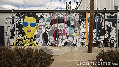 `Don`t Quit Your Daydream`, an enamel mural by Katie Murray in the Foundry District`s Inspirational Alley in Fort Worth, Texas. Editorial Stock Photo