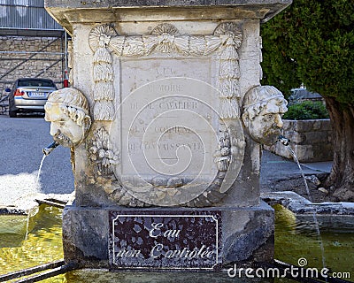 1852 Fountain dedicated to Jean-Louis Cavalier in Gourdon Village, France Stock Photo