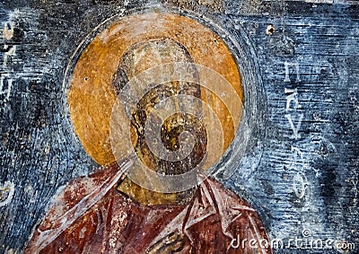 Fresco Saint Paul the Apostle, La Chiesa di San Lorenzo, Parco Rupestre Lama D`Antico Stock Photo