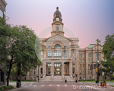 Front view of the historic 1895 Tarrant County Courthouse in downtown Forth Worth, Texas. Editorial Stock Photo