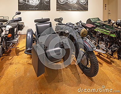 Zundaap KS750 & Steib Sidecar circa 1943 on display in the Haas Moto Museum in Dallas, Texas. Stock Photo