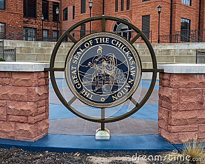 The Great Seal of the Chickasaw Nation on the OCU campus in the City of Edmond Oklahoma. Editorial Stock Photo