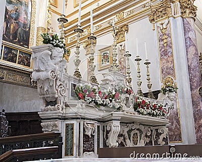 White marble high altar of the Matera Cathedral Stock Photo