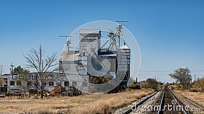 Pictured is the historic Godbold building near the railroad track in Marfa, Texas. Stock Photo
