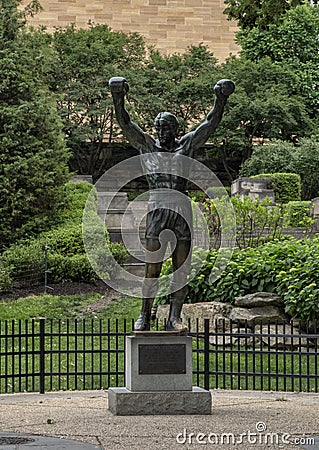 `Rocky` statue by A. Thomas Schomberg near entrance Philadelphia Museum of Art, Benjamin Franklin Parkway Editorial Stock Photo