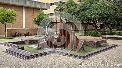 Large abstract steel fountain on the campus of the University of Texas at Arlington. Editorial Stock Photo