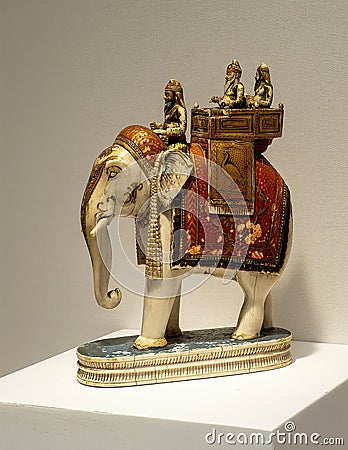 Sculptural chest-game king of gilt and polychrome ivory on display in the Dallas Museum of Art. Editorial Stock Photo