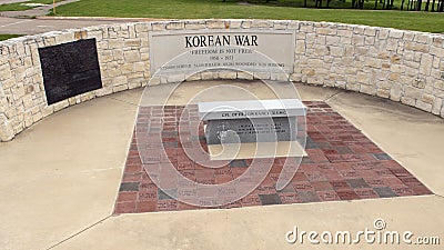 Monument for soldiers who died in the Korean War in the Veteran`s Memorial Park, Ennis, Texas Editorial Stock Photo