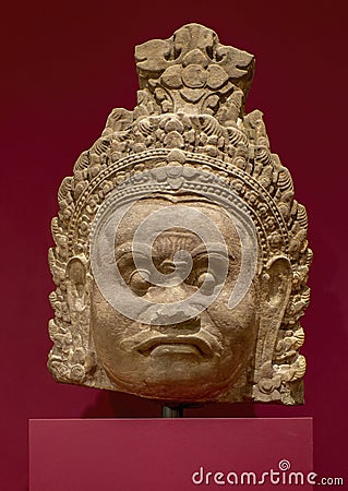 Monumental sandstone figure of a dvarapala or guardian on display in the Dallas Museum of Art. Editorial Stock Photo