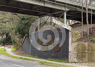 A mural by Alli Koch at the underpass where the historic Katy Trail passes over Hall Street in Uptown, Dallas, Texas. Stock Photo