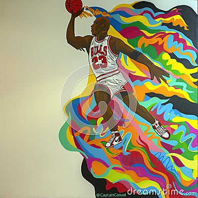 Mural featuring leaping Michael Jordan by Captain Casual the West Village in Uptown in Dallas, Texas. Editorial Stock Photo