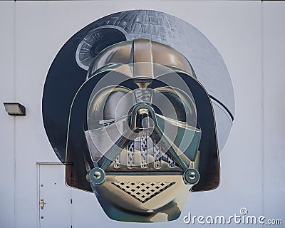 Darth Vader and the Deathstar mural by Jeks on the outside of the BBC Collective, a cannibis company in Oklahoma City, Oklahoma. Editorial Stock Photo