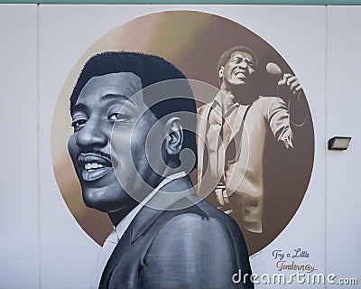 Otis Redding mural by Jeks on the outside of the BBC Collective, a cannibis company in Oklahoma City, Oklahoma. Editorial Stock Photo