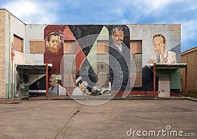 Mural on the now closed historic Forest Avenue Hospital on Martin Luther King Jr. Boulevard in South Dallas, Texas Editorial Stock Photo