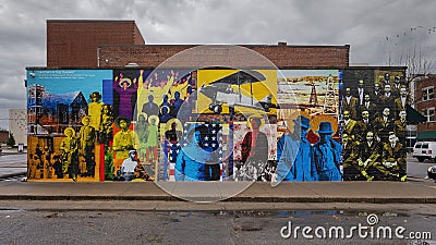 `History in the Making` mural by Skip Hill on Greenwood Avenue in the historic Greenwood District of Tulsa, Oklahoma. Editorial Stock Photo