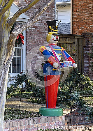 Nutcracker Solidier holding a drum standing guard protecting a house in Dallas, Texas Editorial Stock Photo