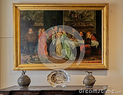 Oil on canvas painting by Columbano Bordalo Pinheiro in the Pena Palace in Sintra, Portugal. Editorial Stock Photo