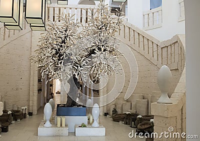 Olive tree with leaves made by book pages, Borgo Egnazia Resort Editorial Stock Photo