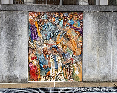 Unifying the Cultures of Neighborhood in Philadelphia, mural by Joseph and Gabriele Tiberino Editorial Stock Photo