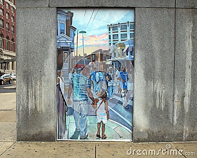 Unifying the Cultures of Neighborhood in Philadelphia, mural by Joseph and Gabriele Tiberino Editorial Stock Photo