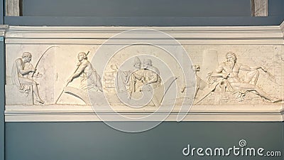 Portion of marble frieze of Alexander the Great's Triumphal Entry to Babylon in the Villa Carlotta. Editorial Stock Photo