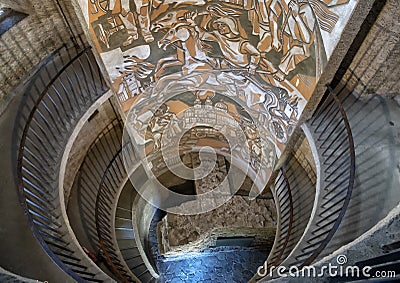 Artwork inside the Round tower Southeast corner, fortified church of St. Michael Editorial Stock Photo