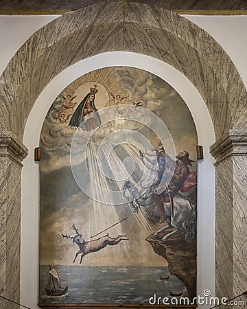 Representation of the Legend of Nazare inside the Sanctuary of Our Lady of Nazare at the O`Sitio, Portugal. Stock Photo