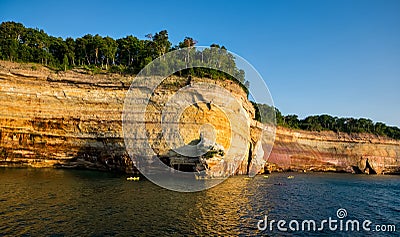 Pictured Rocks National Lakeshore With Kayakers, Michigan Editorial Stock Photo