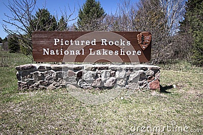 Pictured Rocks National Lakeshore Welcome Sign Editorial Stock Photo