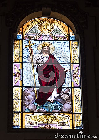 Stained glass of Christ the King in the Duomo Cathedral, Lecce, Italy Stock Photo