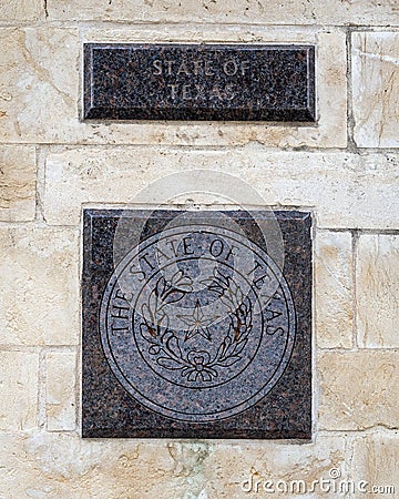 State of Texas engraved granite medallion, Veteran`s Memorial Park in Plano, Texas. Editorial Stock Photo