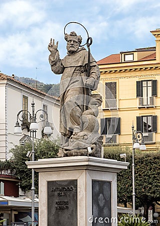 Statue of S. Antonino Abbate, patron saint of Sorrento, Italy Editorial Stock Photo