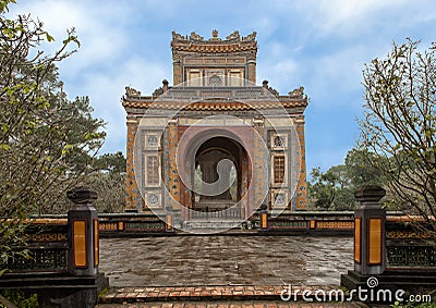 The Stele Pavilion in Tu Duc Royal Tomb, Hue, Vietnam Stock Photo