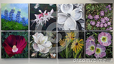 `Texas Wildflowers`, one of six collaborative pieces inside the Lewisville Grand Theater in Lewisville, Texas. Editorial Stock Photo