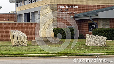 `Elemental Forces` by Eliseo Garcia in fronto of Fire Station 35, Dallas, Texas. Editorial Stock Photo