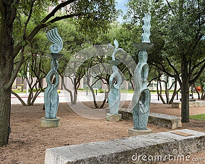 `Three Muses of Frisco` by Michael Pavlovsky in 2009, part of the public art collection of the City of Frisco, Texas Editorial Stock Photo