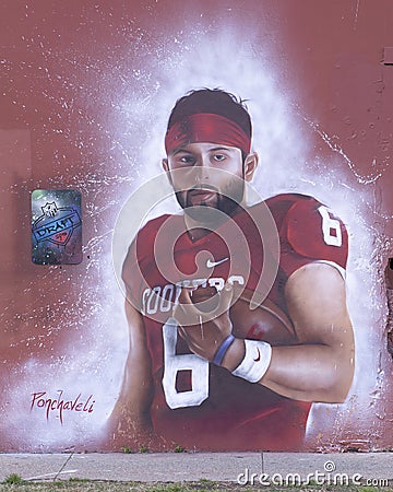 NFL Draft Baker Mayfield mural by Theo Ponchaveli, Deep Ellum, Dallas, Texas Editorial Stock Photo