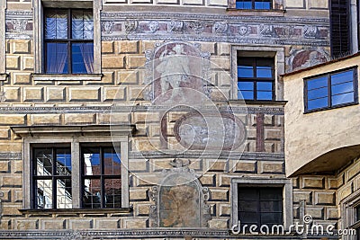 Frescoe in a courtyard, Cesky Krumlov Castle, Czech Republic Stock Photo