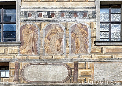 Fresco in a courtyard, Cesky Krumlov Castle, Czech Republic Stock Photo