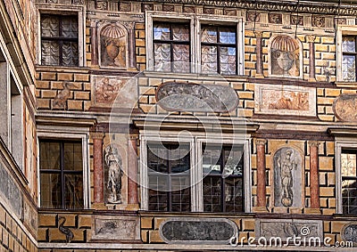 Fresco in a courtyard, Cesky Krumlov Castle, Czech Republic Stock Photo