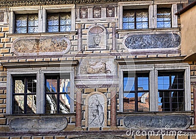 Fresco in a courtyard, Cesky Krumlov Castle, Czech Republic Stock Photo