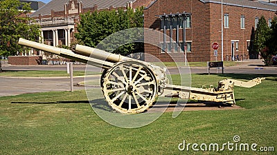 World War II cannon in Oklahoma State University ROTC Thatcher Hall Memorial Park. Editorial Stock Photo