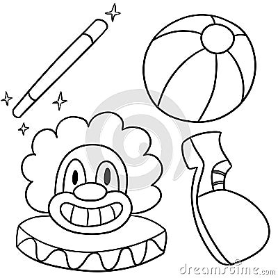 Pictures for the circus, entertainment for children's parties, a cheerful smiling clown in big clown shoes Cartoon Illustration